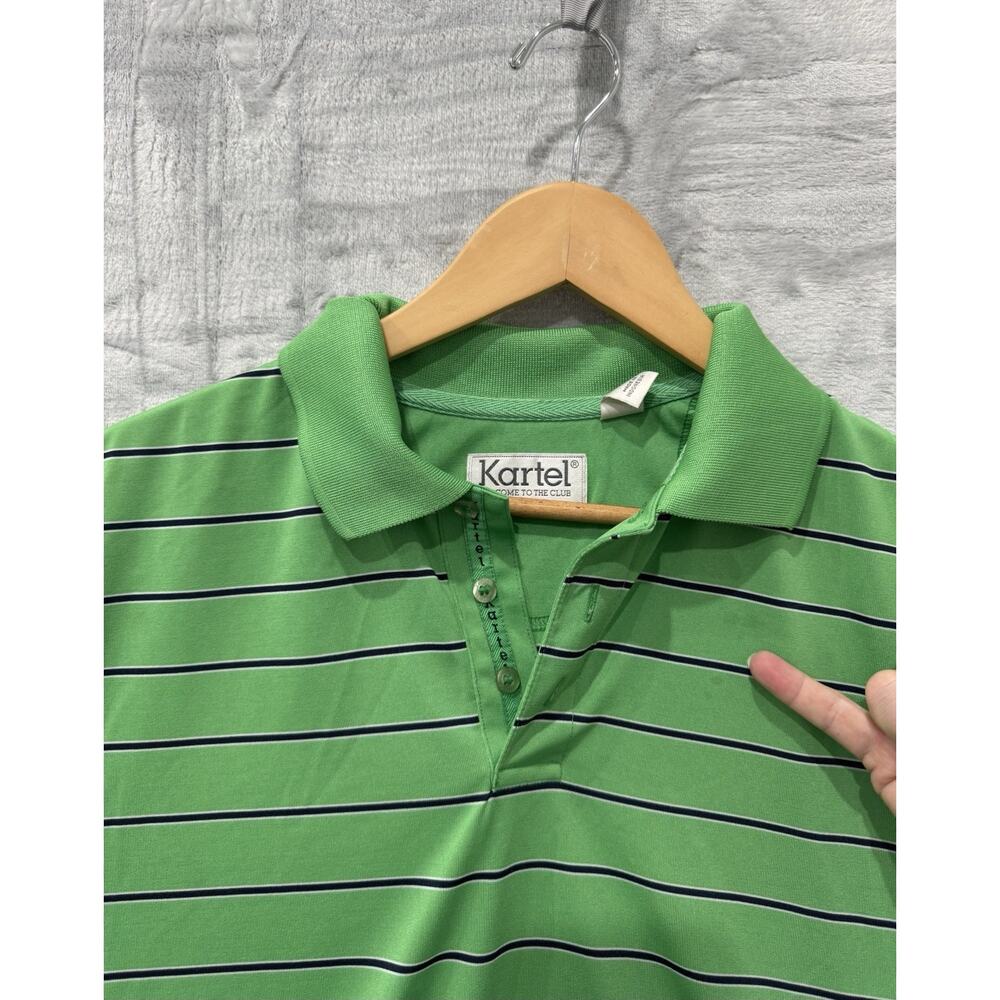 Kartel Polo Shirt Mens Large Blue Striped Short Sleeve Performance Ireland Golf - Picture 4 of 10